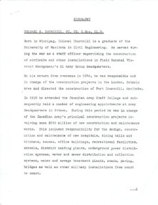 Cover of Diefenbunker article – Date Unknown – Biography Colonel E. Churchill OC CD D.Eng LL.D.