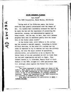 Cover of The RAND Corporation paper – circa 1969 – Soviet Emergency Planning – by Leon Gouré